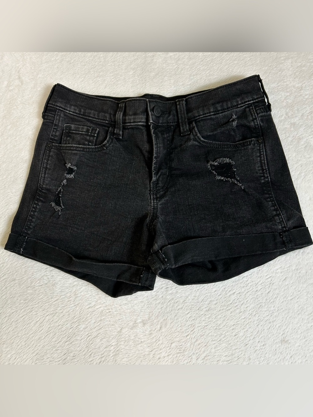 Old Navy Women's Shorts Size 2 Black Denim Cuffed Boyfriend Mid Rise Ripped